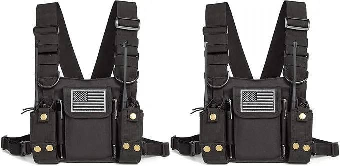 Radio Shoulder Holster Chest Harness Holder Vest Rig for Two Way Radio Chest Front Pack Pouch Walkie Talkie Case with Front Pouches for Kenwood Arcshell Retevis Baofeng UV-5R F8HP UV-82 888S (2Pack)