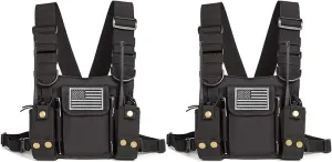 Radio Shoulder Holster Chest Harness Holder Vest Rig for Two Way Radio Chest Front Pack Pouch Walkie Talkie Case with Front Pouches for Kenwood Arcshell Retevis Baofeng UV-5R F8HP UV-82 888S (2Pack)
