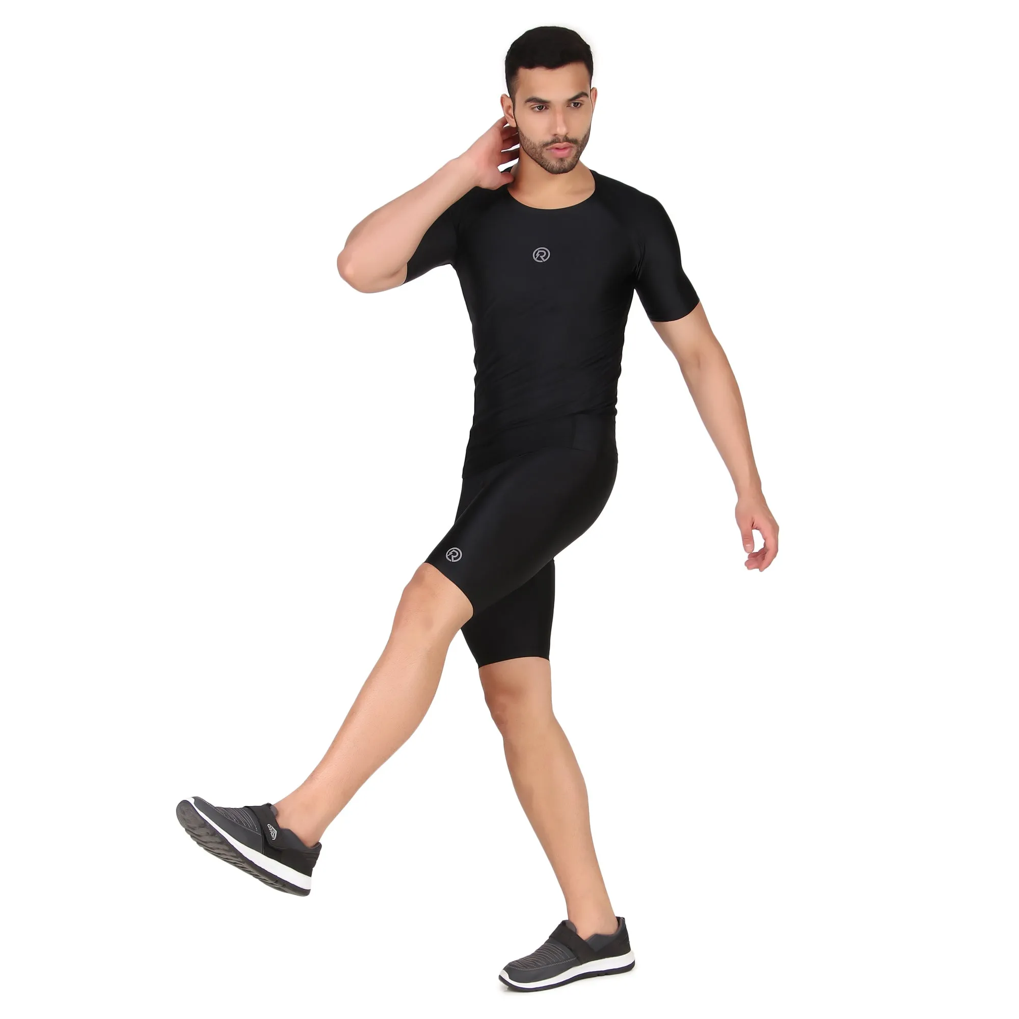 Recharge Polyester Compression Top Half Sleeve (Black)