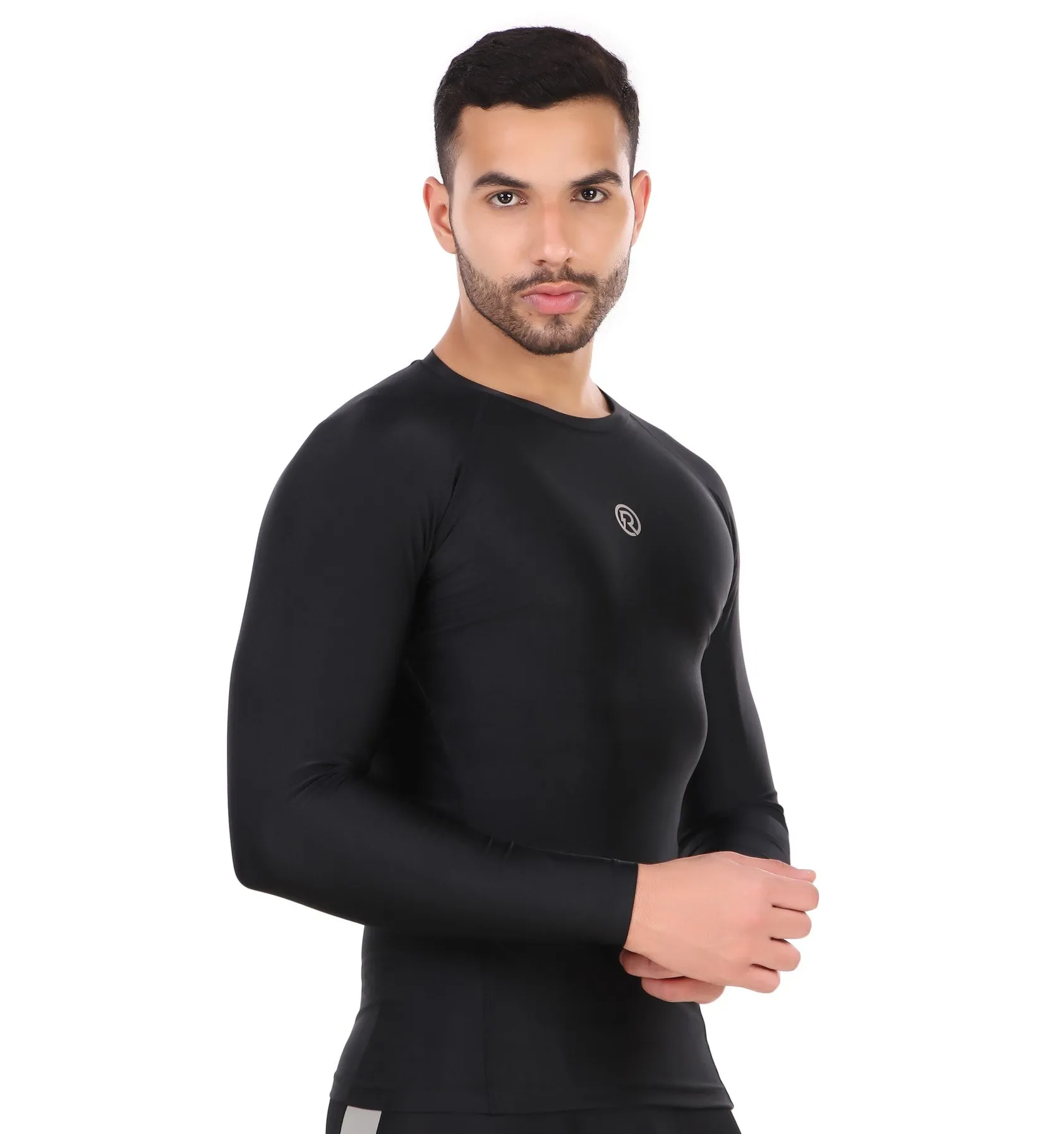 Recharge Polyester Compression Tshirt Full Sleeves (Black)