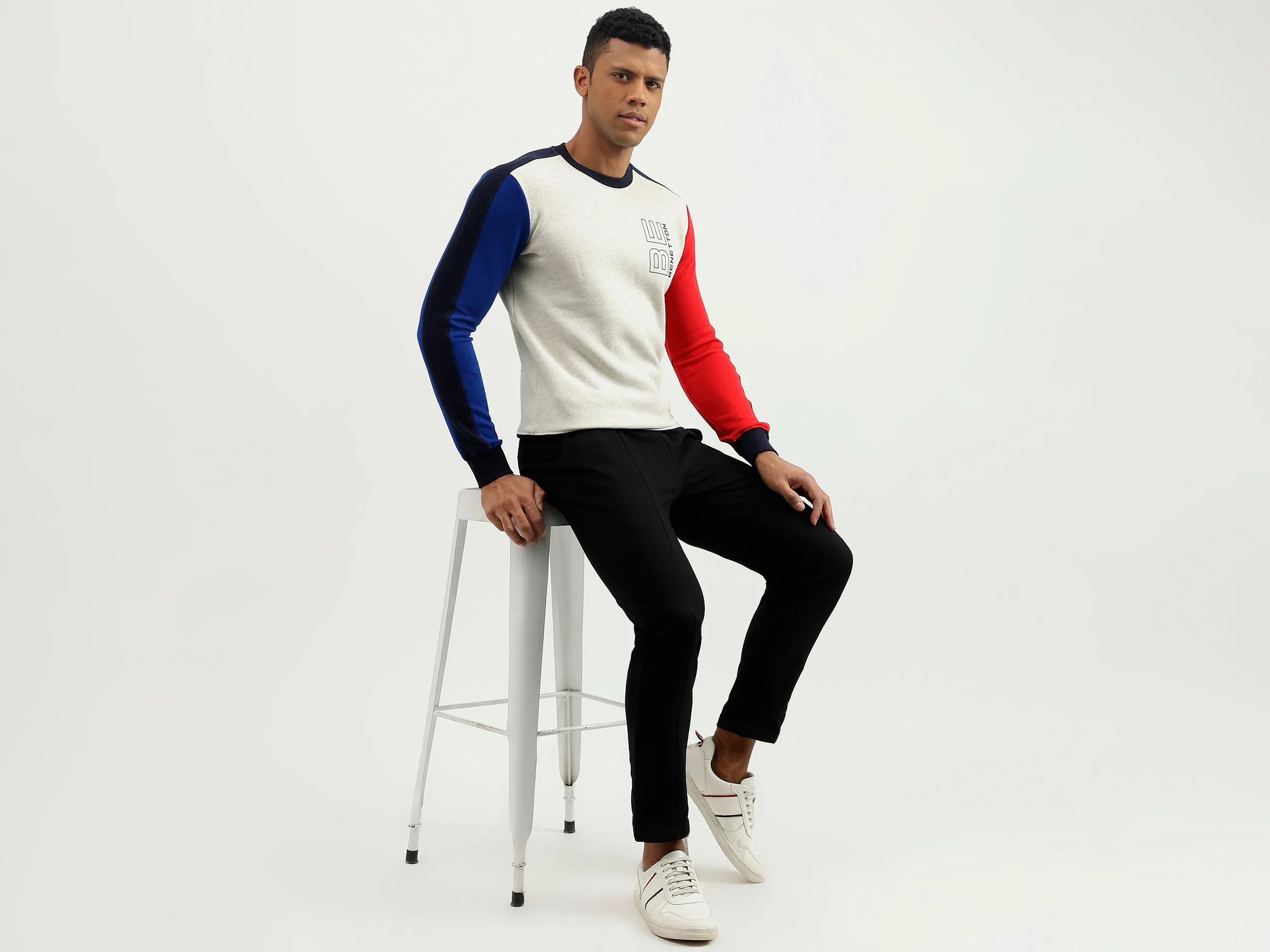 Regular Fit Round Neck Colourblocked Sweatshirt