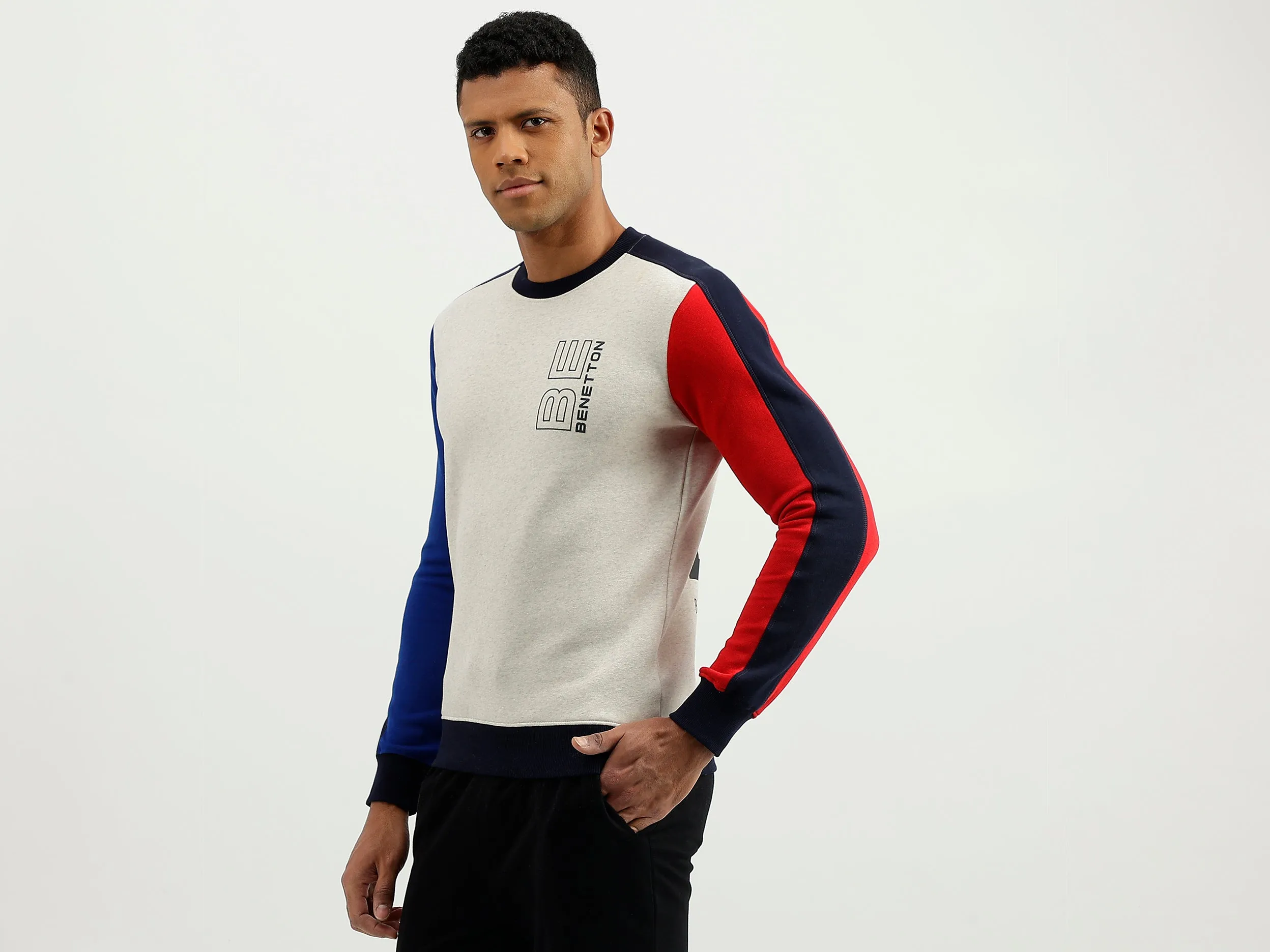 Regular Fit Round Neck Colourblocked Sweatshirt