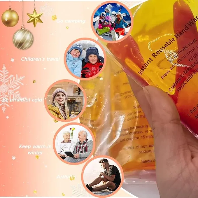 Reusable Snap Heat Pack, Hand Warmers Click, Hand Warmers Boil Click Heat Pocket Hand Warmer, Pouch Gel Hand Warmers for Camping for Outdoor, Indoor, Working, Studying, Camping, Warm Gifts (Set of 4)