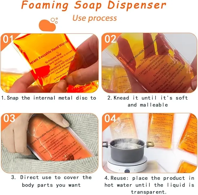 Reusable Snap Heat Pack, Hand Warmers Click, Hand Warmers Boil Click Heat Pocket Hand Warmer, Pouch Gel Hand Warmers for Camping for Outdoor, Indoor, Working, Studying, Camping, Warm Gifts (Set of 4)