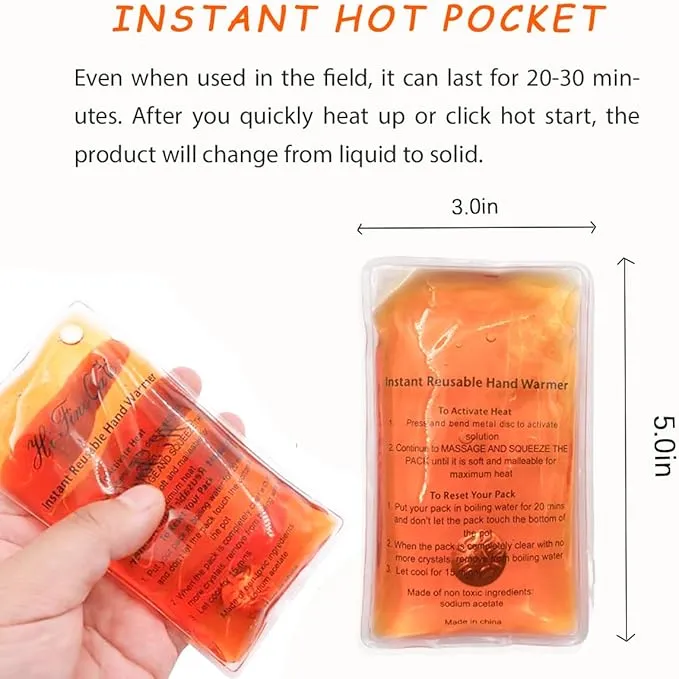 Reusable Snap Heat Pack, Hand Warmers Click, Hand Warmers Boil Click Heat Pocket Hand Warmer, Pouch Gel Hand Warmers for Camping for Outdoor, Indoor, Working, Studying, Camping, Warm Gifts (Set of 4)