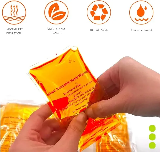 Reusable Snap Heat Pack, Hand Warmers Click, Hand Warmers Boil Click Heat Pocket Hand Warmer, Pouch Gel Hand Warmers for Camping for Outdoor, Indoor, Working, Studying, Camping, Warm Gifts (Set of 4)