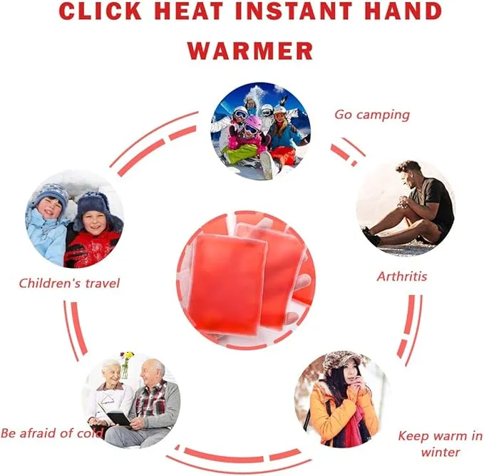 Reusable Snap Heat Pack, Reusable Pocket Hand Warmers, Hand Warmers Click, Pouch Gel Hand Warmers Used for Outdoor, Indoor, Working, Studying, Camping, Warm Gifts for Adults or Kids(Set of 4)