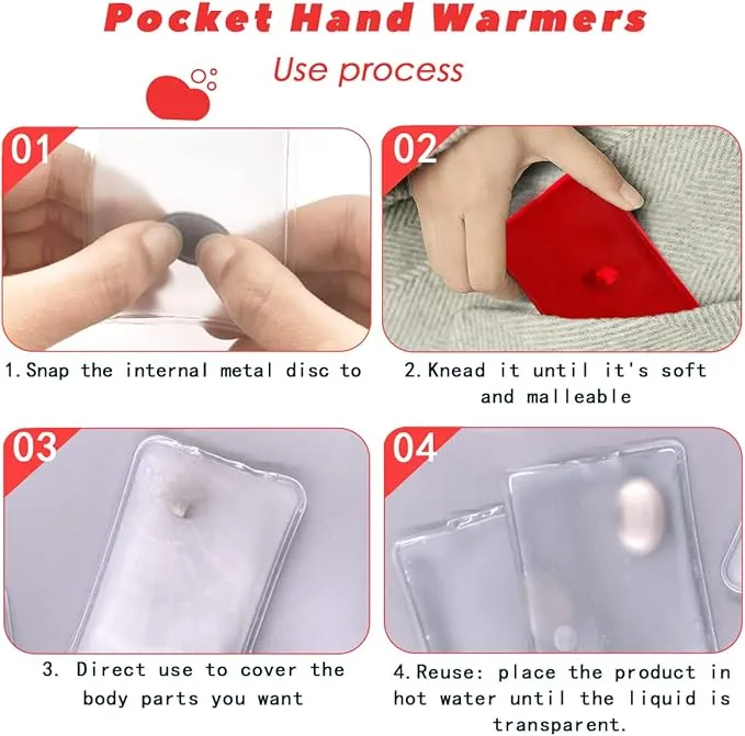 Reusable Snap Heat Pack, Reusable Pocket Hand Warmers, Hand Warmers Click, Pouch Gel Hand Warmers Used for Outdoor, Indoor, Working, Studying, Camping, Warm Gifts for Adults or Kids(Set of 4)