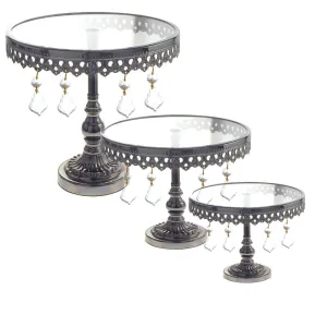 Round Metal Cake Stand with Glass Top, 10-1/4-Inch, 3 Piece
