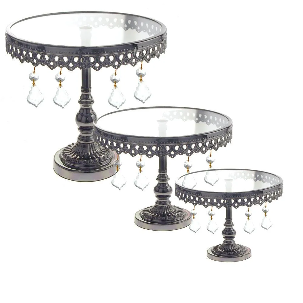 Round Metal Cake Stand with Glass Top, 10-1/4-Inch, 3 Piece