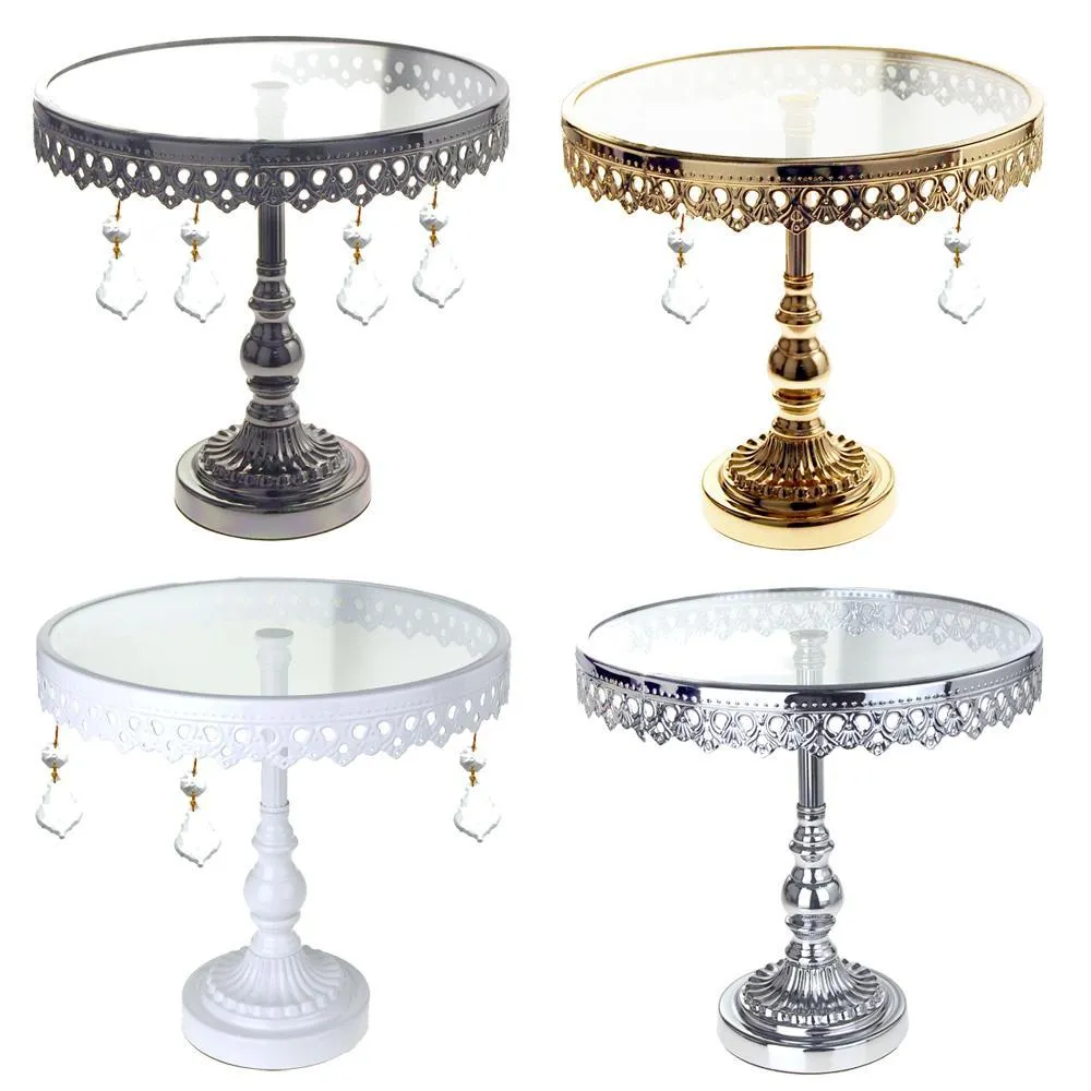 Round Metal Cake Stand with Glass Top, 10-1/4-Inch, 3 Piece