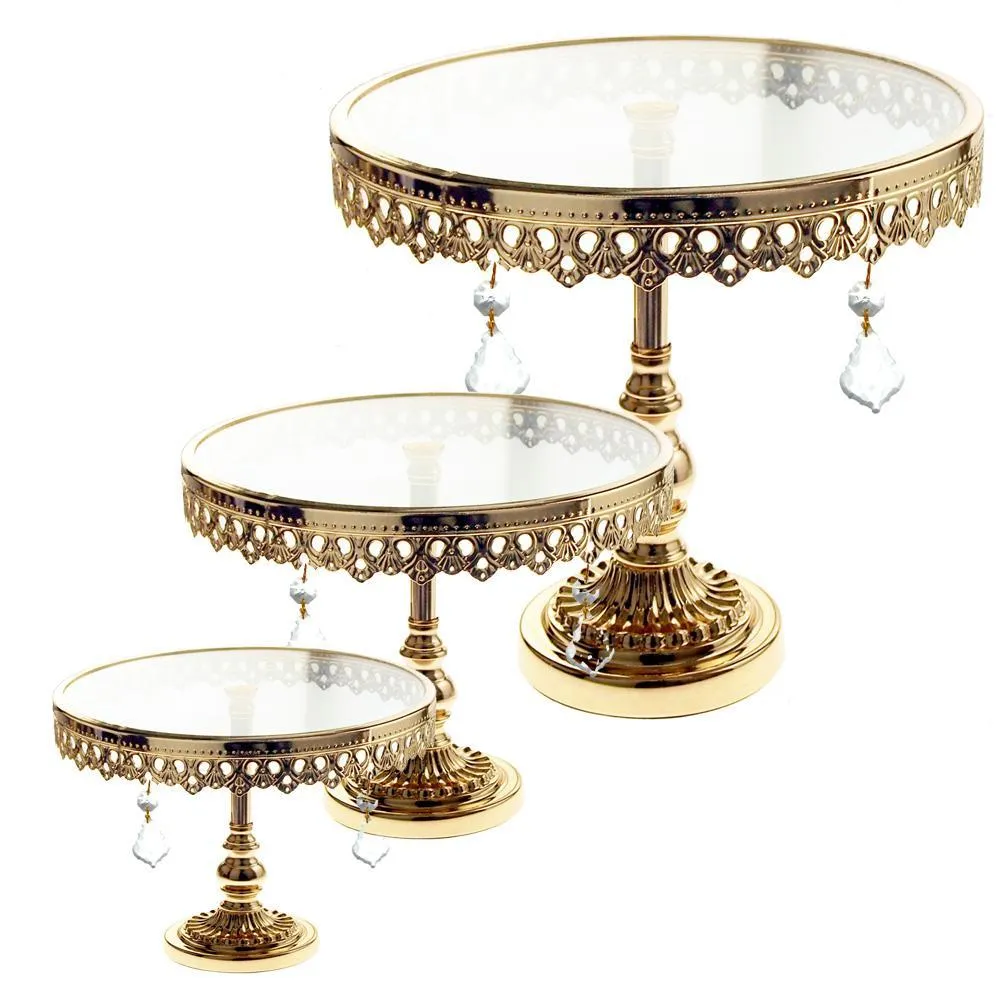 Round Metal Cake Stand with Glass Top, 10-1/4-Inch, 3 Piece