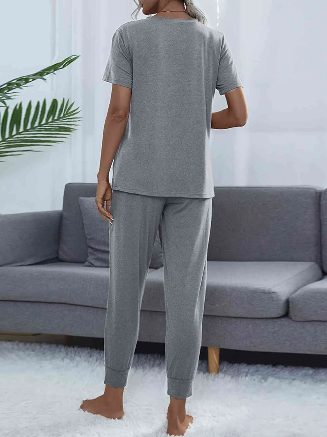 Round Neck Short Sleeve Top and Pants Lounge Set (5 Colors)