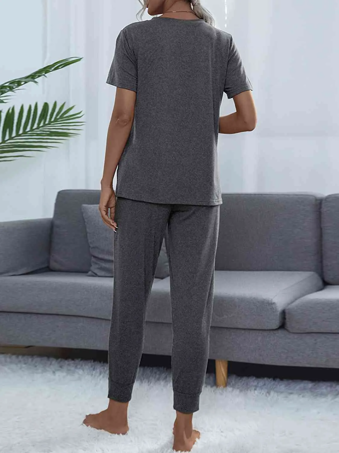 Round Neck Short Sleeve Top and Pants Lounge Set (5 Colors)