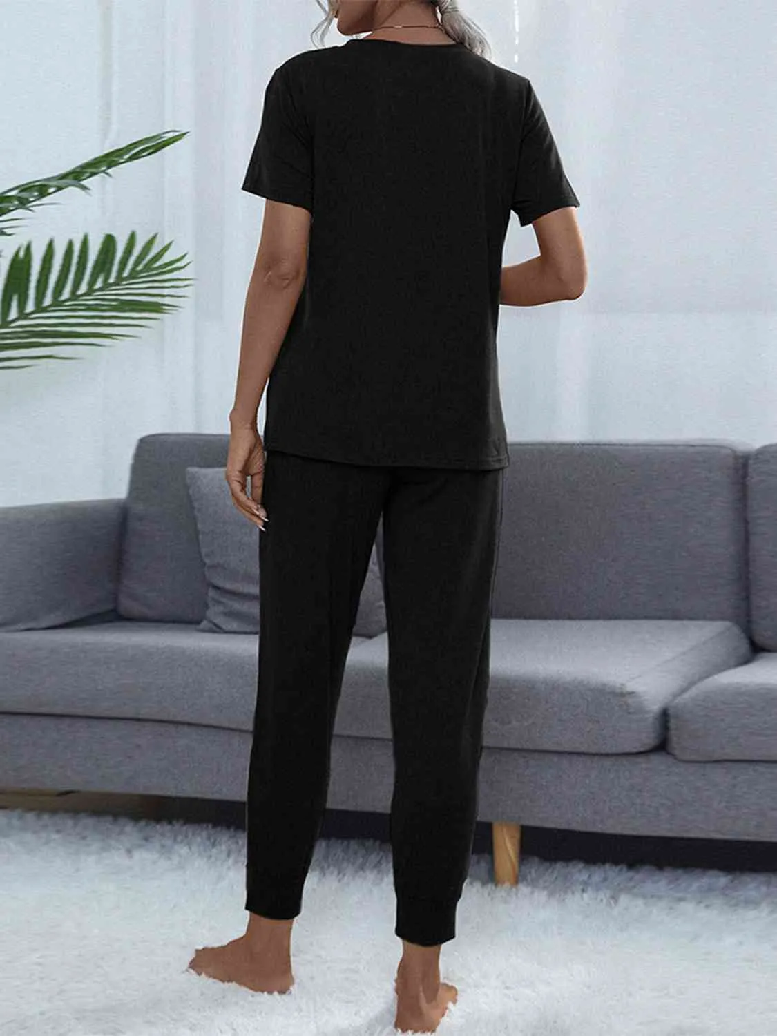 Round Neck Short Sleeve Top and Pants Lounge Set (5 Colors)