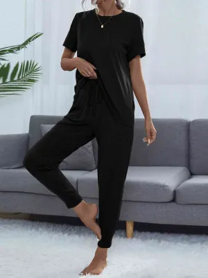 Round Neck Short Sleeve Top and Pants Lounge Set (5 Colors)