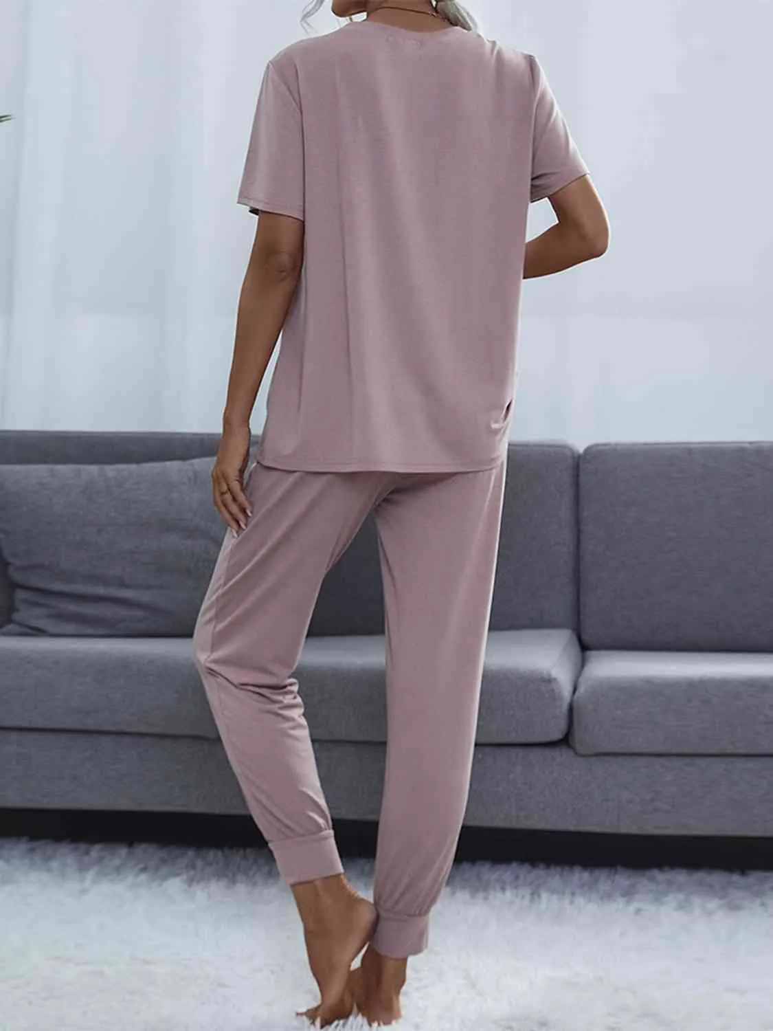 Round Neck Short Sleeve Top and Pants Lounge Set (5 Colors)