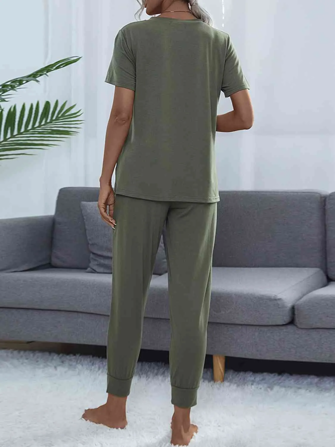 Round Neck Short Sleeve Top and Pants Lounge Set (5 Colors)