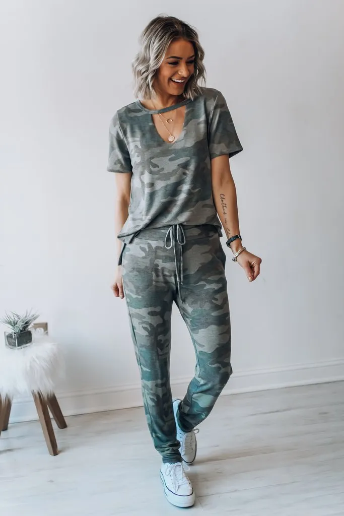 Round Neck Short Sleeve Trousers Two-piece Camouflage Leisure Sportswear