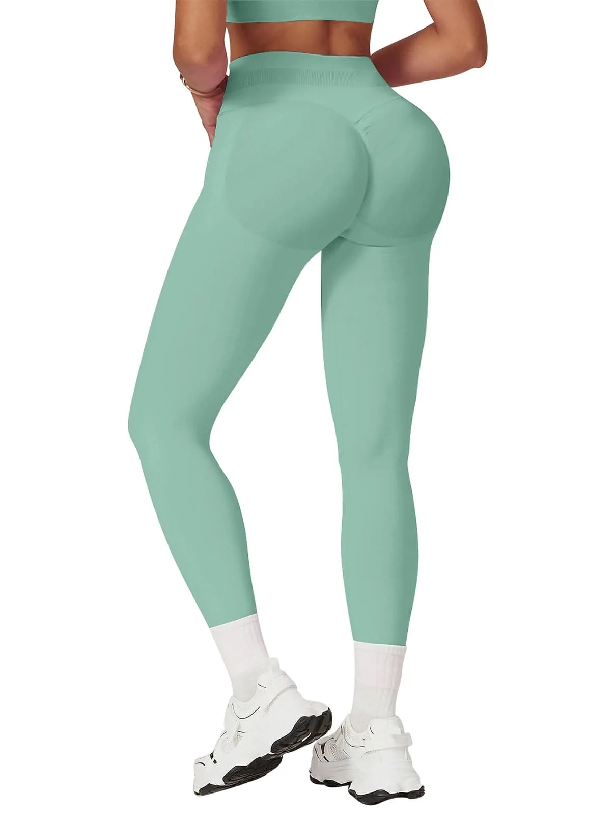 Scrunch Butt Impact Leggings for Women Mid Low Waist 25" Seamless Gym Yoga Pants Tummy Control Compression Booty Tights Light Green