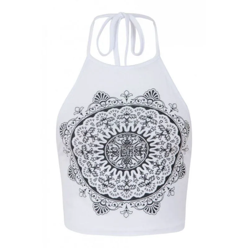 Sexy Women Sleeveless Backless Crop Tops Floral Halter Tank Tops Casual Vest T-shirt NW