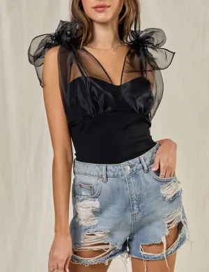 Shoulder Tie Organza Bodysuit