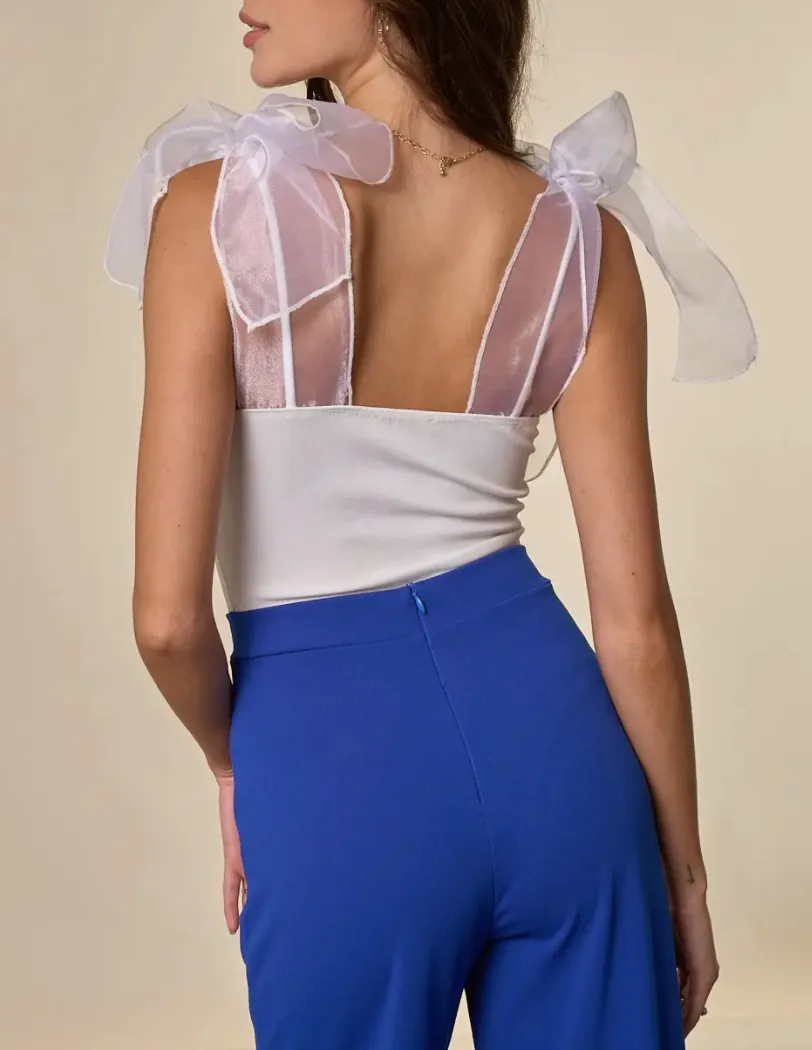 Shoulder Tie Organza Bodysuit