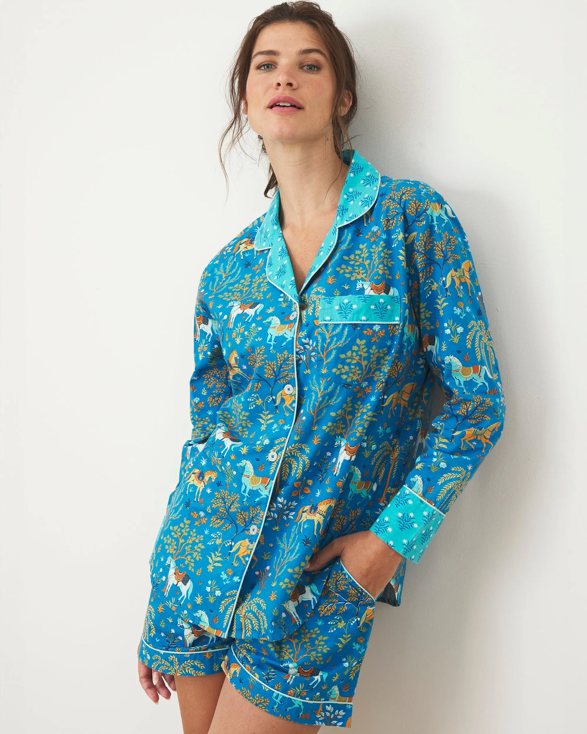 Show Pony - Long Sleeve Top & Shorts Set - Steel Blue