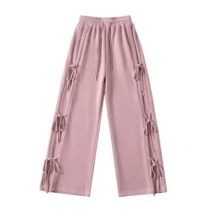 Side Tie Ribbon Bows Sweat Pants