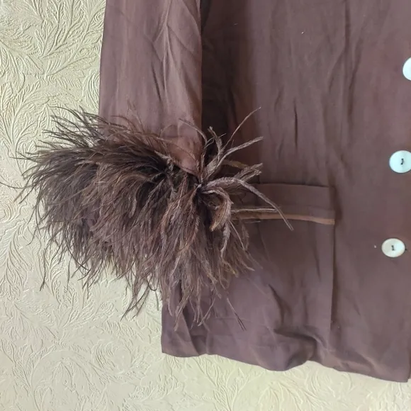 Sleeper Feather Party Pajama Top in Whiskey Brown Small Loungewear TOP ONLY