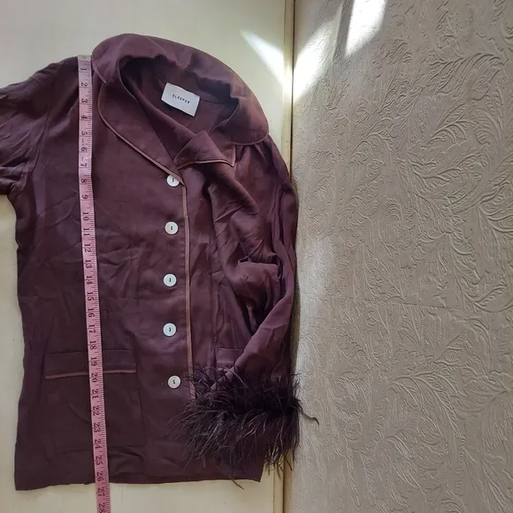 Sleeper Feather Party Pajama Top in Whiskey Brown Small Loungewear TOP ONLY