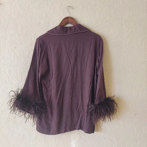Sleeper Feather Party Pajama Top in Whiskey Brown Small Loungewear TOP ONLY