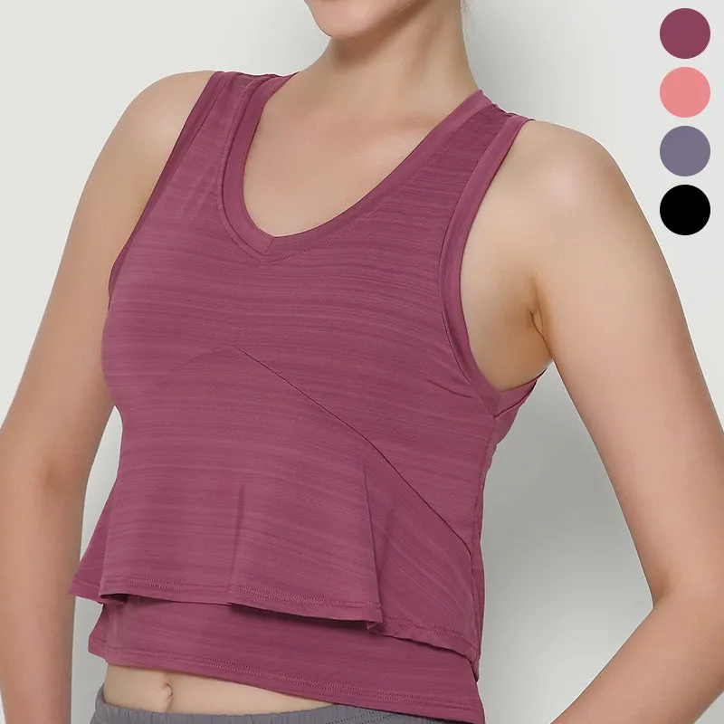Sleeveless Crop Top Gym Wear High Quality Ladies Singlets Sports Tank Top Ruffled Women Casual Vest