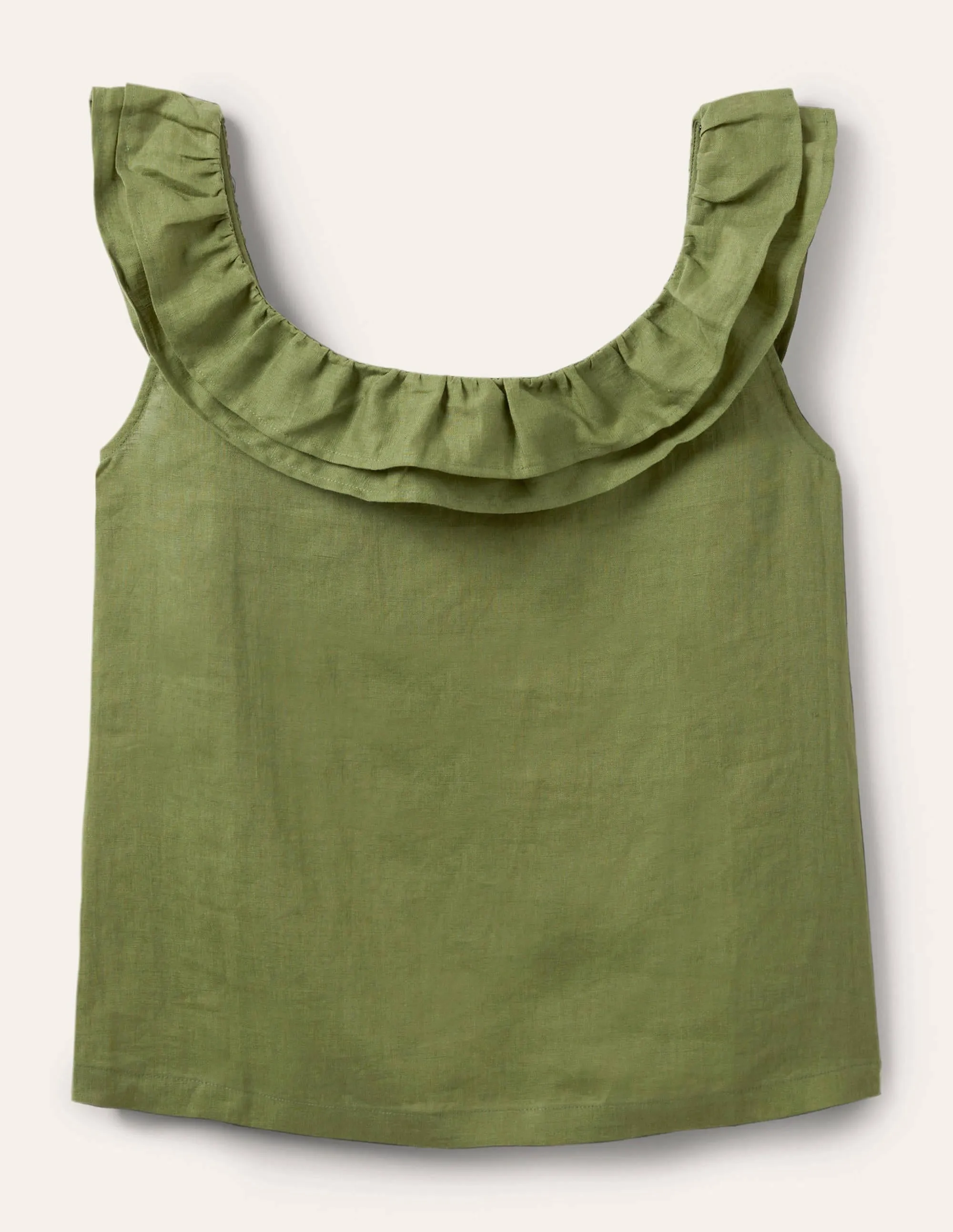 Sleeveless Ruffle Linen Top-Pea Green
