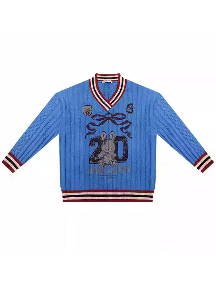 Sports style bunny V neck sweater【s0000011034】