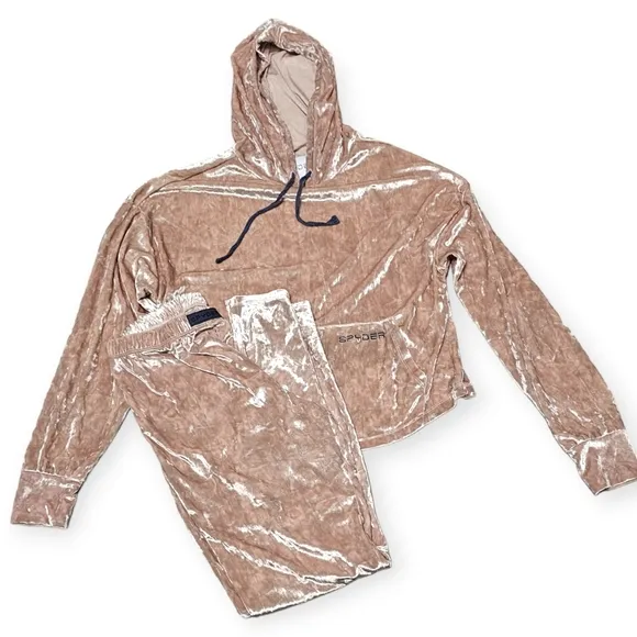 Spyder Light Pink Crushed Velvet Pajama/Loungewear Set with Hoodie and Pants