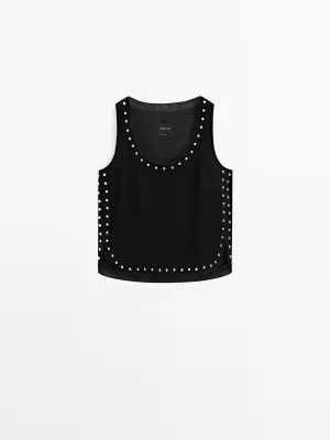 Suede leather top with stud details