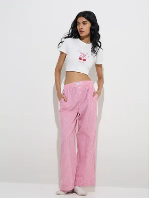 Superstar Red Stripe Printed High-Rise Cotton Pants