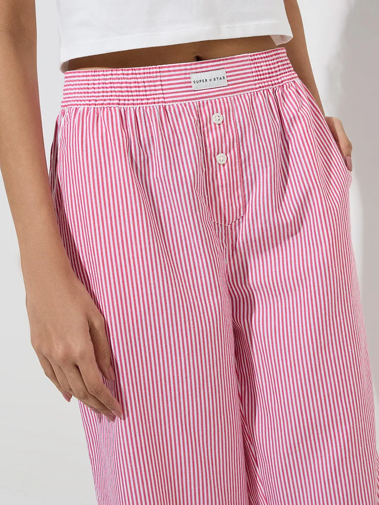 Superstar Red Stripe Printed High-Rise Cotton Pants