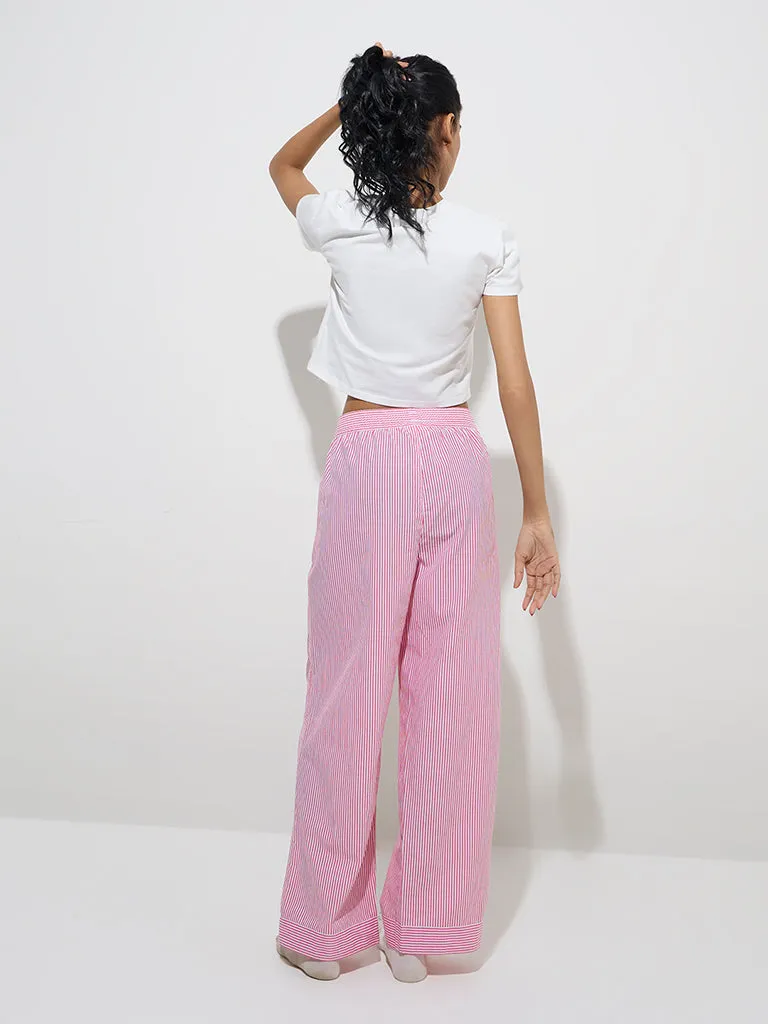 Superstar Red Stripe Printed High-Rise Cotton Pants