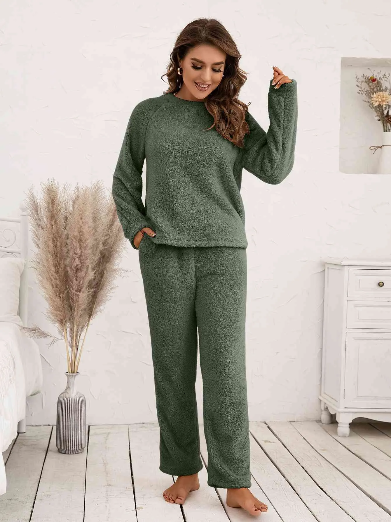 Teddy Long Sleeve Top and Pants Lounge Set (9 Colors)