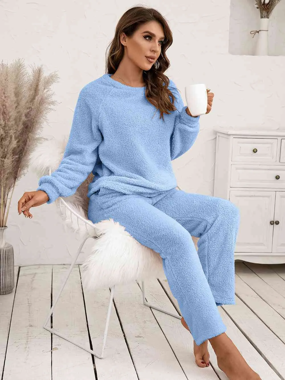 Teddy Long Sleeve Top and Pants Lounge Set (9 Colors)