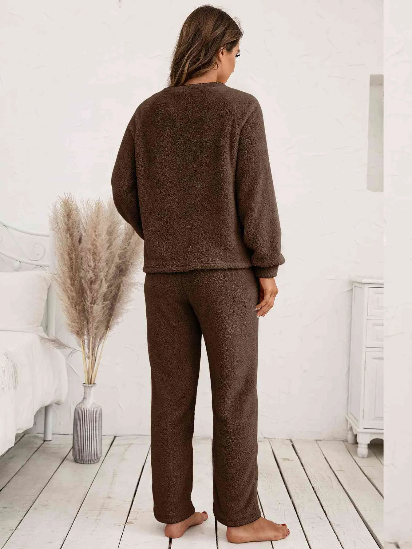 Teddy Long Sleeve Top and Pants Lounge Set (9 Colors)