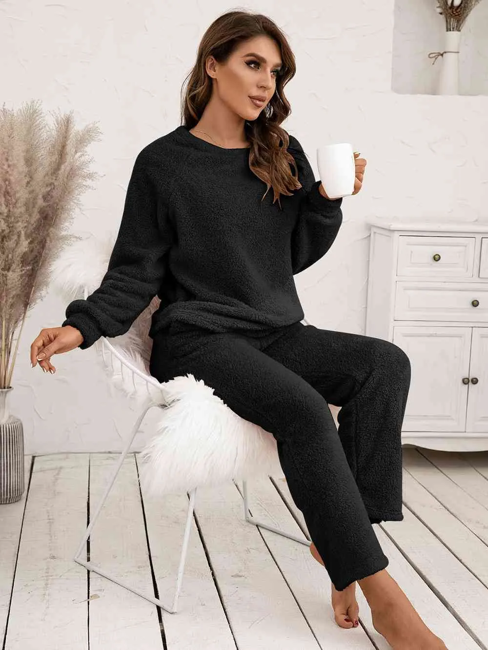 Teddy Long Sleeve Top and Pants Lounge Set (9 Colors)
