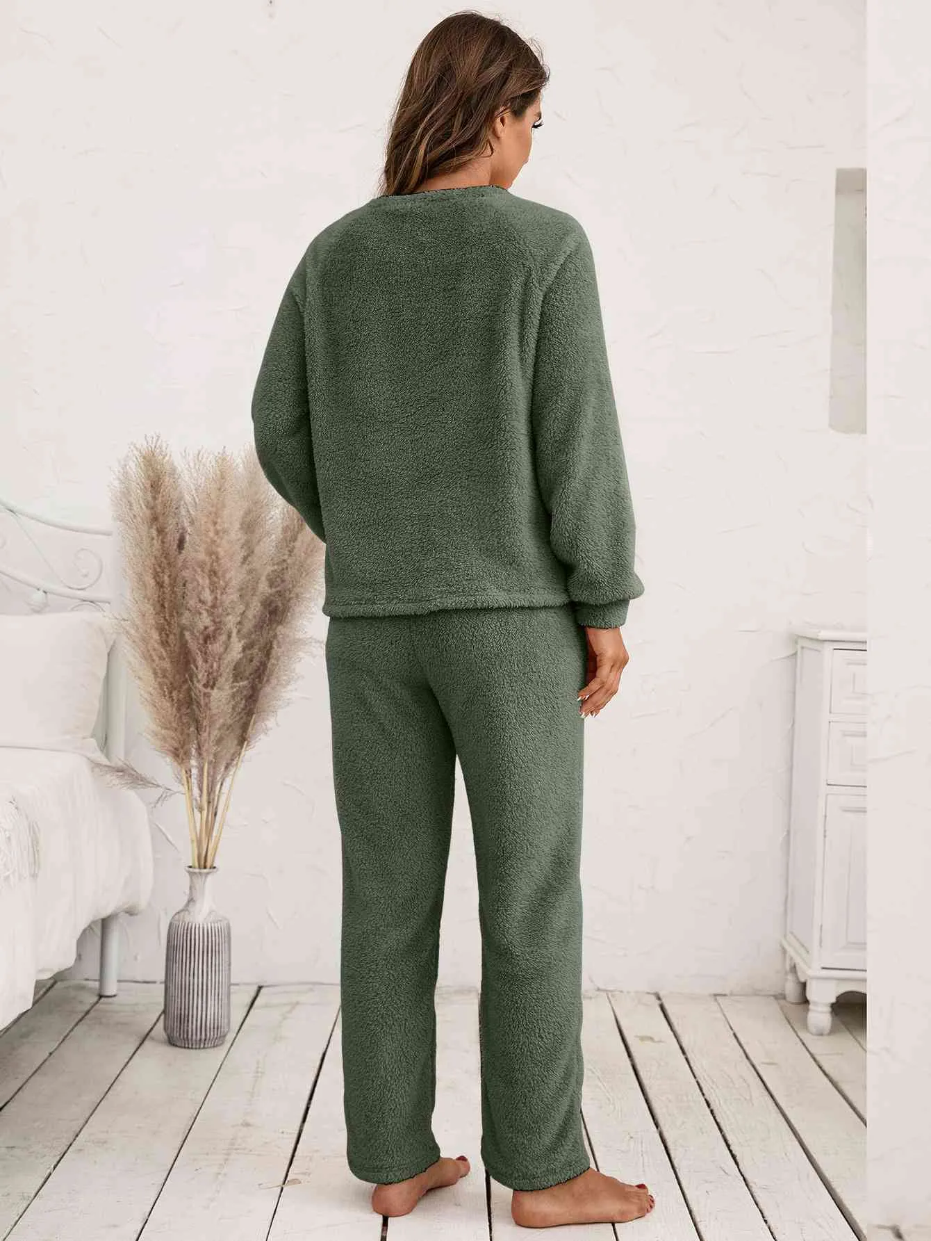 Teddy Long Sleeve Top and Pants Lounge Set (9 Colors)