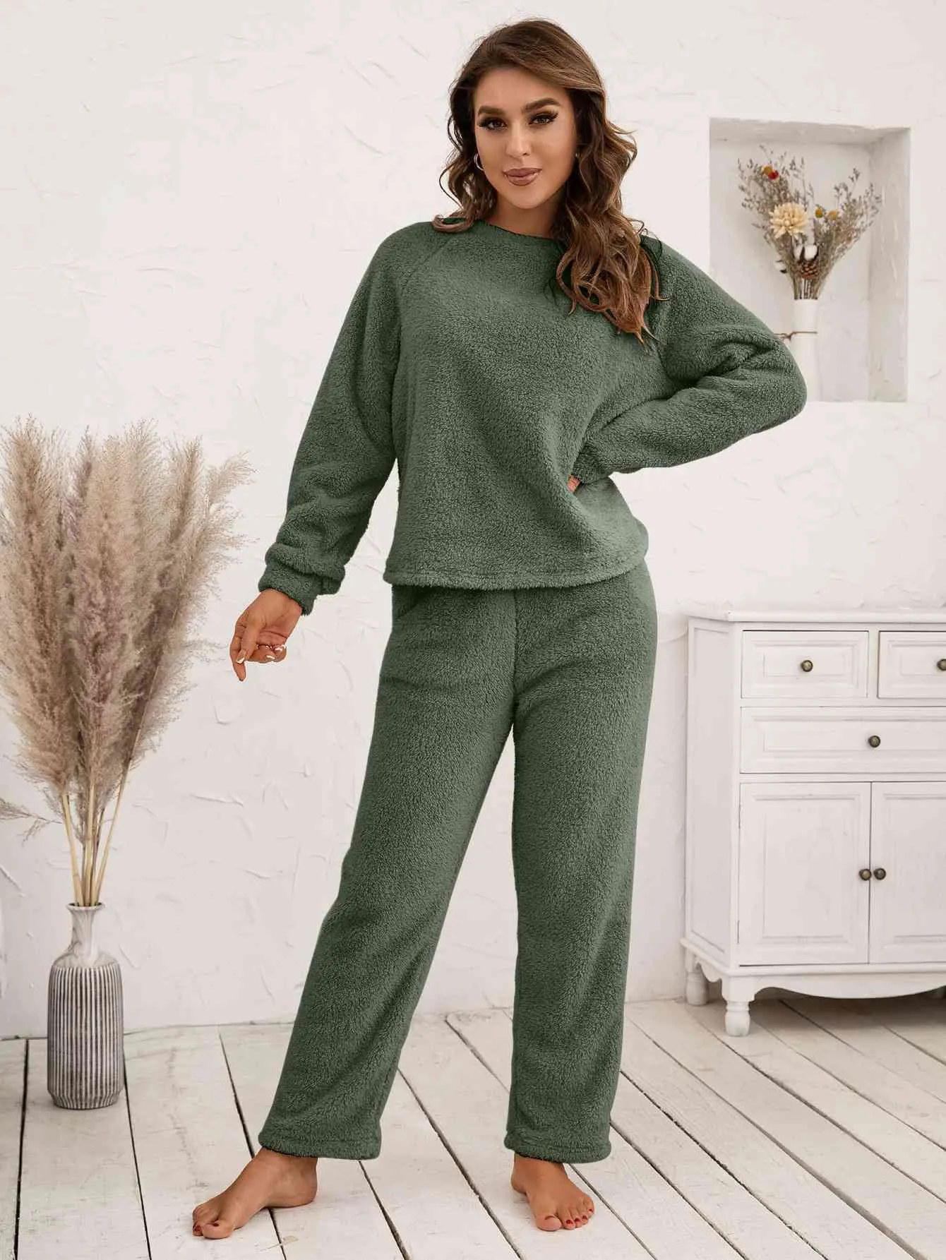 Teddy Long Sleeve Top and Pants Lounge Set (9 Colors)