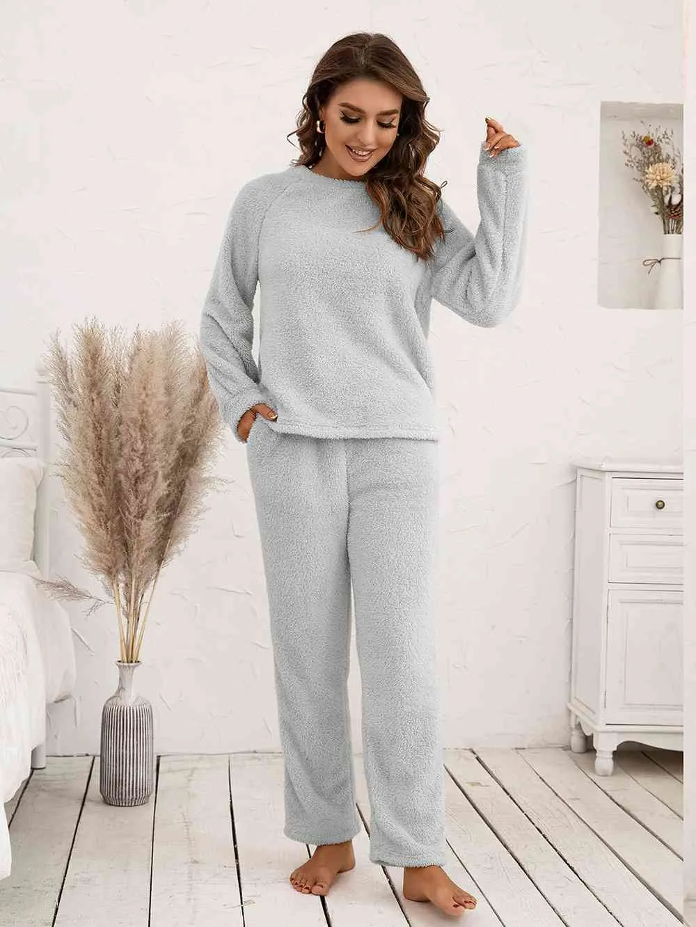 Teddy Long Sleeve Top and Pants Lounge Set (9 Colors)