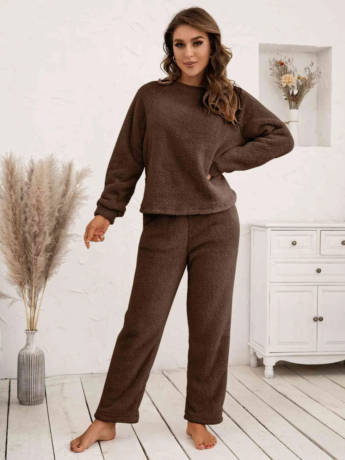 Teddy Long Sleeve Top and Pants Lounge Set (9 Colors)