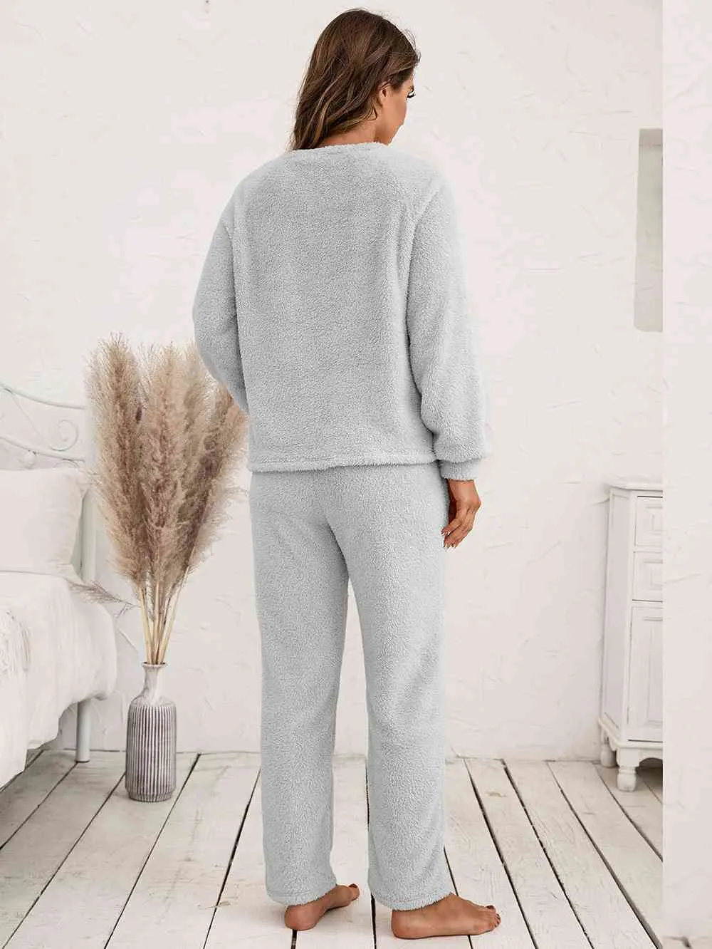 Teddy Long Sleeve Top and Pants Lounge Set (9 Colors)