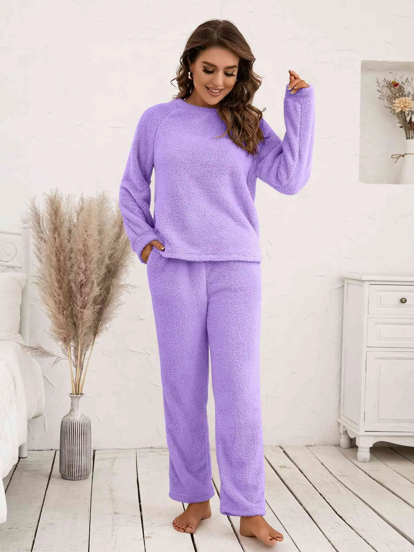 Teddy Long Sleeve Top and Pants Lounge Set (9 Colors)